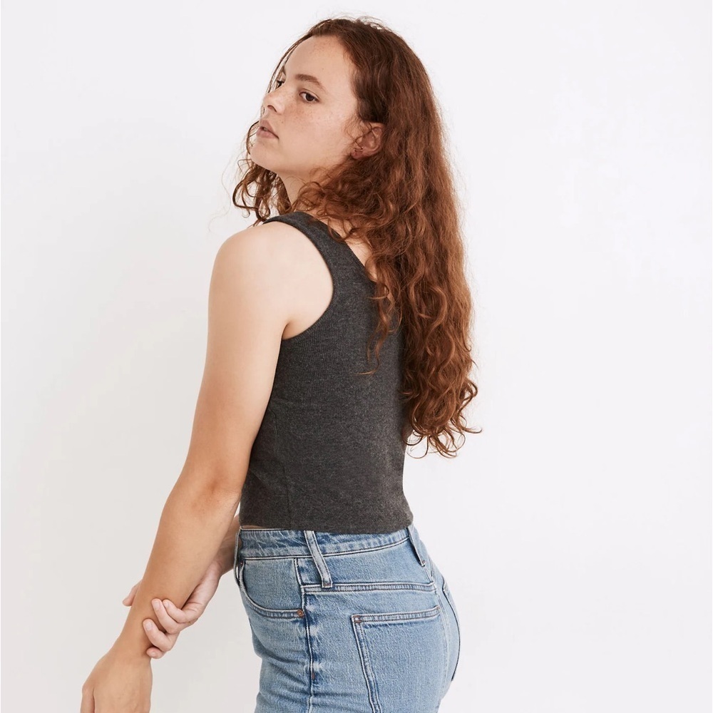 MADEWELL Brushed Ribbed Tank Crop Top In True Black - Picture 2 of 6